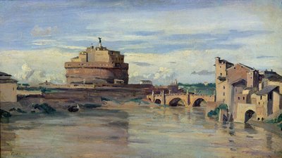 カステルサンアンジェロとテヴェレ川、ローマ（紙に油彩） 作： Jean Baptiste Camille Corot
